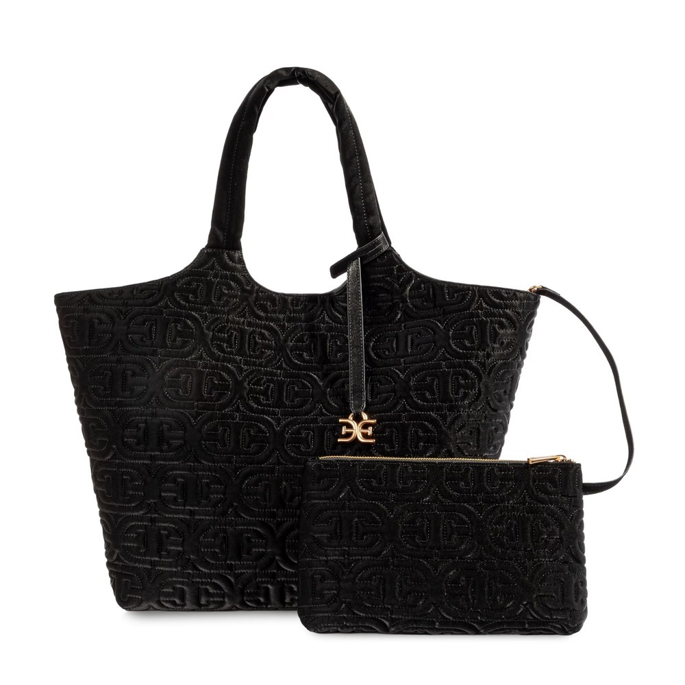 Sam Edelman Ethyl Convertible Tote Bag Black Quilted Logo Large Pouch NEW
